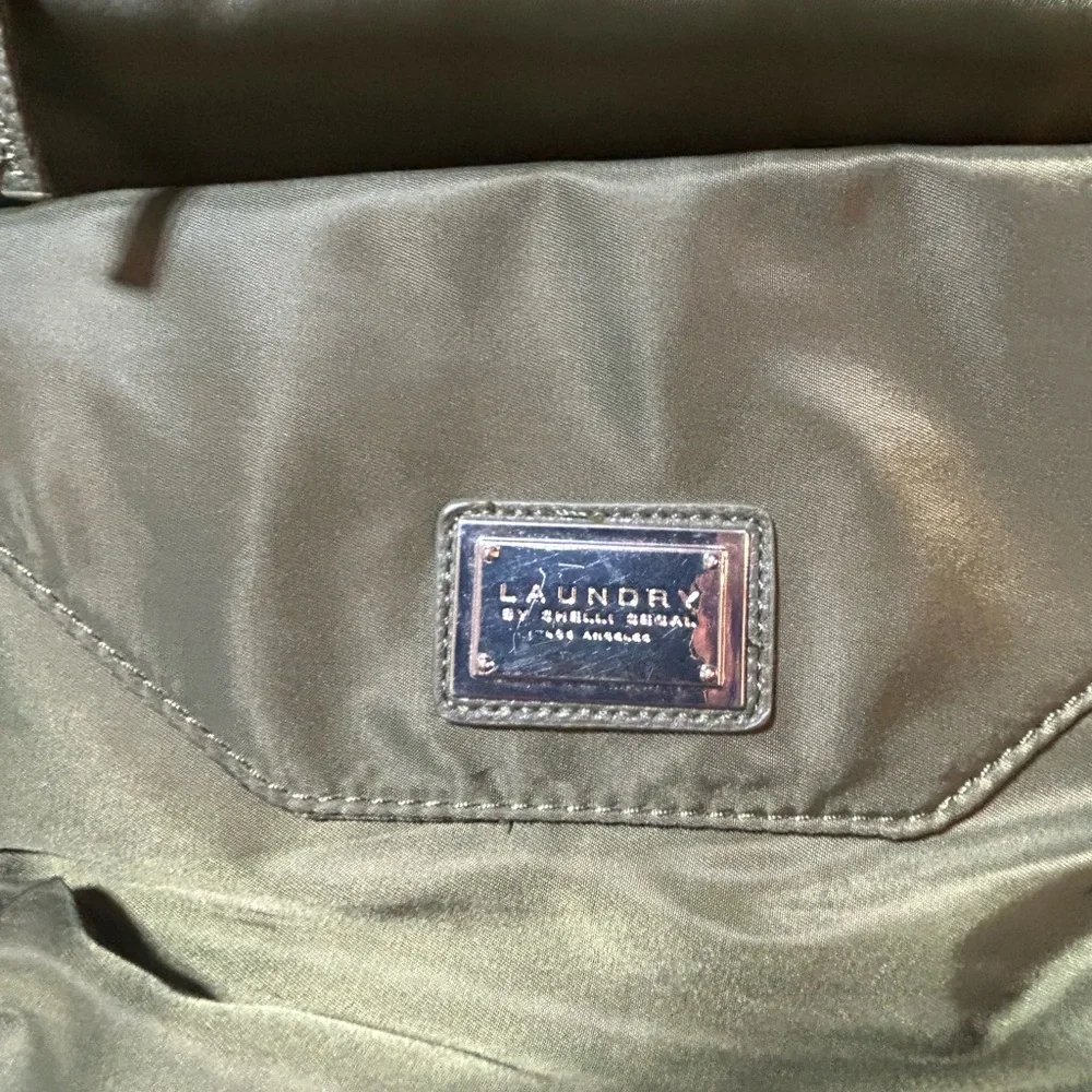 Laundry By Shelli Segal Olive Army Green Backpack w Leather Trim-NWOT-